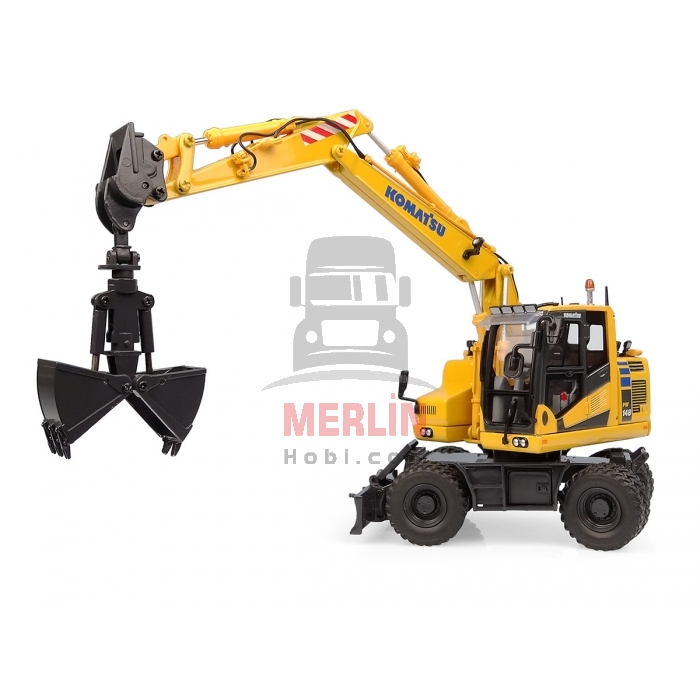 1/50 ölçek Komatsu PW148-11 on wheeles with bucket and clamshell Excavator Diecast
