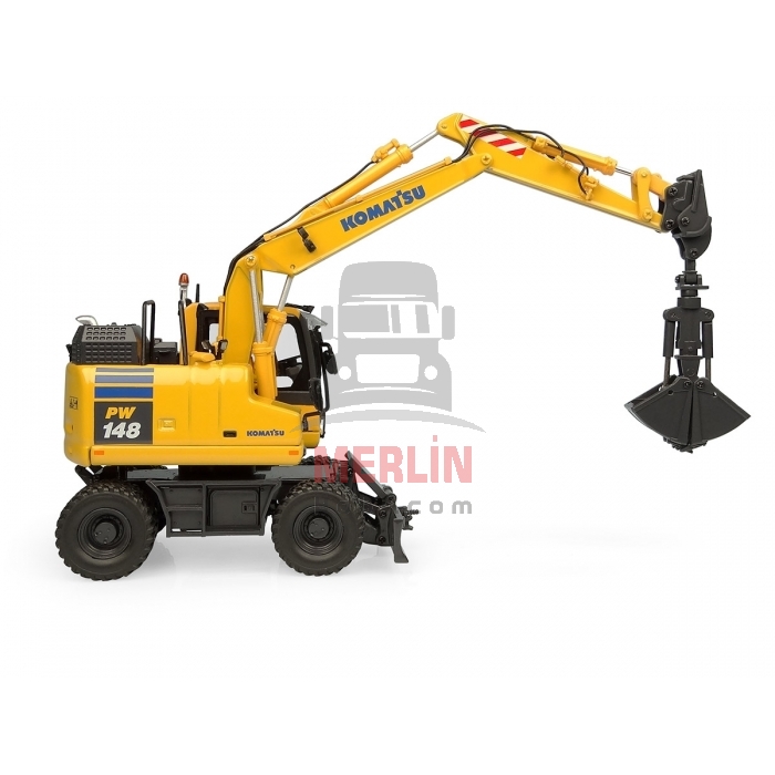 1/50 ölçek Komatsu PW148-11 on wheeles with bucket and clamshell Excavator Diecast