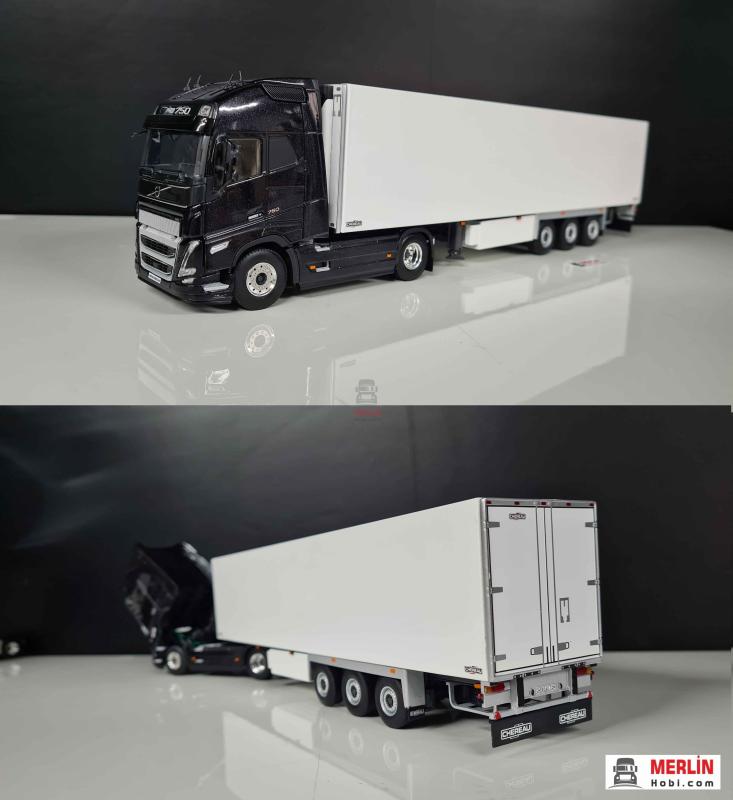 1/50 Volvo FH5 Globerotter 4x2 750hp - Black+ Frigo  Trailer