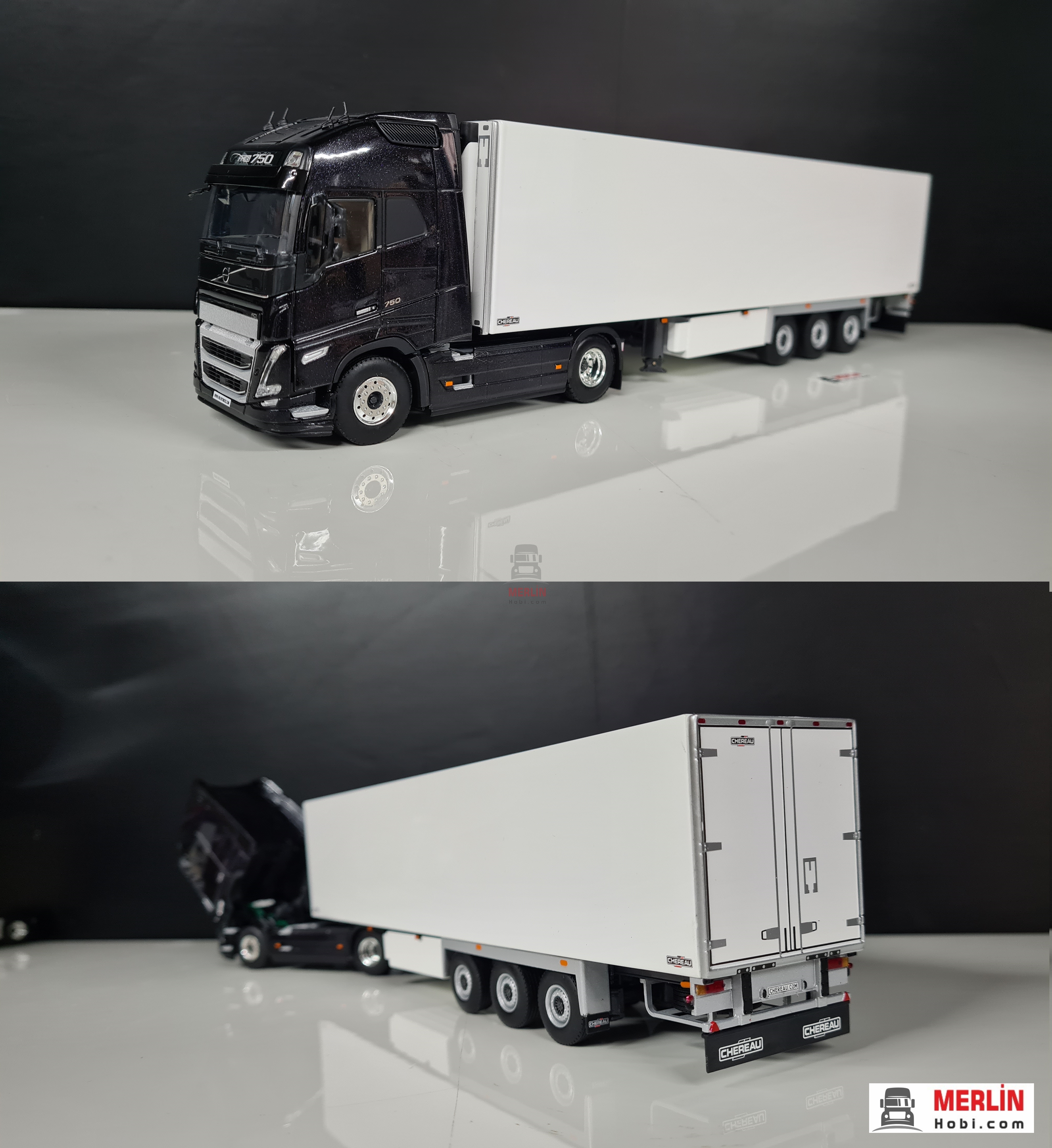 1/50 Volvo FH5 Globerotter 4x2 750hp - Siyah + Frigo Soğutuculu Trailer